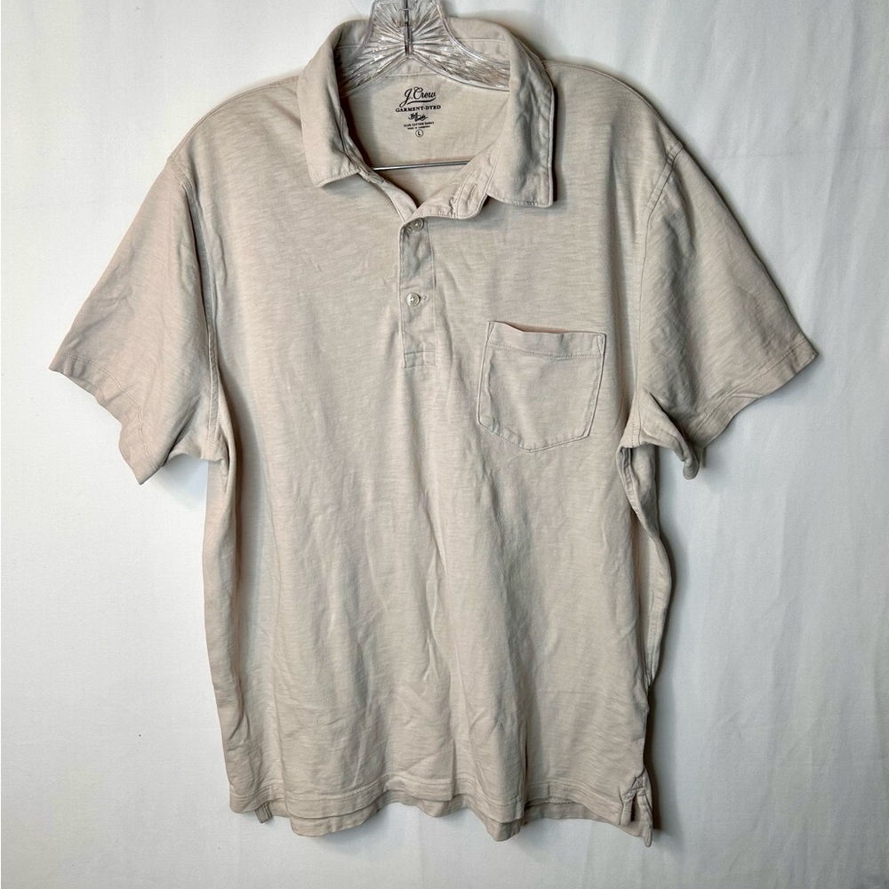 J.Crew Men’s Cream Polo Shirt Classic Garment-Dyed Slub Cotton 100% Size L
